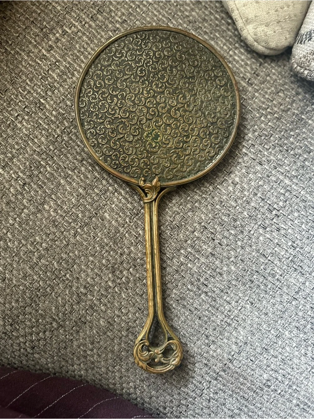 Antique-Style Bronze Hand Mirror Wall Decor - Bronze Finish